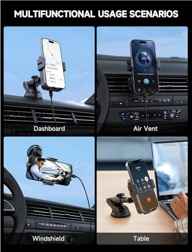 MOKPR Wireless Car Charger, 15W Auto Clamping Car Charger Dash Windshield Air Vent Phone Holder Compatible with iPhone 16 15 14/13/13 Pro/12 pro/12/11/X/8, Samsung S24/S23/S22 - color: Gray
