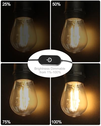 BRIMAX 24.6Ft USB Powered String Lights,10 LED Bulbs Waterproof & Shatterproof Outdoor Camping String Light Dimmable Brightness with Swith for Tents,Patio,Backyard and Holidays,2700K Warm White - style: USB 24FT 10 lights