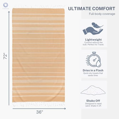 Cotton Turkish Beach Towel with Towels Oversized 36"x72" Pool Absorbent Extra Large Quick Dry Sand Travel Towel (Desert Sand, 2 Pack) - color: Desert Sand, size: 2 Pack
