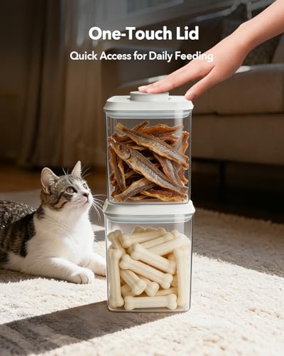 Dog Food Storage Container with One-Touch Lid, 4.22 QT / 4.0 L BPA-Free Cat Food Storage Container，Stackable Durable PET with 130ml Scoop, for Kibble, Treats, and Precise Feeding - color: 4.2QT