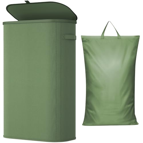 Lifewit 85L Large Laundry Basket with Lid, Laundry Hamper with Plastic Handles and Removable Bag, Foldable Tall Dirty Clothes Hampers for Laundry for Laundry Room, Bedroom, Bathroom, Dorm, Green - color: Green, size: 85L