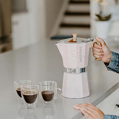 GROSCHE Milano Moka pot, Stovetop Espresso maker, Greca Coffee Maker, Stovetop coffee maker and espresso maker percolator (Pink, 6 cup) - color: Pink, size: 6 espresso cups