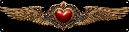 Vintage Tin Red Heart with Wings Sign Retro Metal Sign Suitable For Home Street Shop Garage Bar Farm Garden - Multi-Purpose For Indoor/Outdoor Use Plaque 4x16 Inch - color: Red Heart With Wings