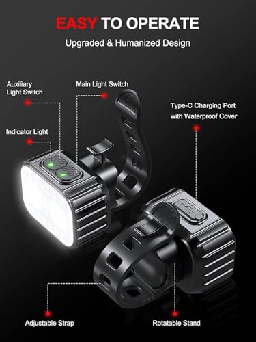 Cuvccn Bike Lights Super Bright, Rechargeable Bicycle Lights Set Multiple Modes, Waterproof Bike Lights for Night Riding/Cycling Safety, Front and Back Bike Reflectors Light, Long Battery Life - style: 2 Led*2