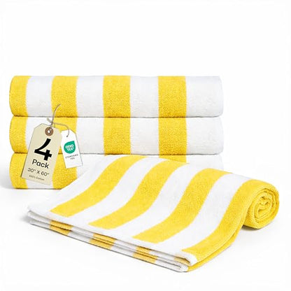 Salt Earth Cotton Striped Beach Cabana Towel, 4 Pack - 30"x60" Quick Dry Towels, Pool Essentials, Travel, Gym & Bathroom Towels, Oversized Beach Vacation Essentials, Lemon Yellow - color: Lemon Yellow-1, size: Pack of 4