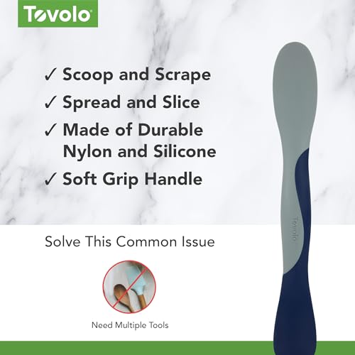 Tovolo Scoop and Spread Large Dual End Silicone Sandwich Spreader Tool with Nylon Handle, BPA Free Dishwasher Safe Silicone and Nylon Tool for Spreading and Scooping, Deep Indigo and Oyster Gray - color: Deep Indigo, size: Large