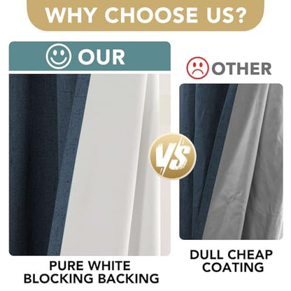 H.VERSAILTEX Linen Look 100% Blackout Curtains 45 Inches Long for Bedroom Full Light Blocking Rod Pocket 42 Inches Wide Linen Textured Thick Window Curtain Drapes with White Backing, Navy, 2 Panels - color: Navy, size: 42"W x 45"L (Pack of 2)
