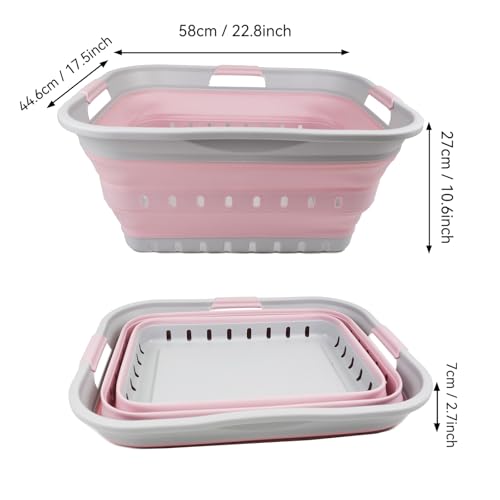 SAMMART 42L (11 gallon) Collapsible Plastic Laundry Basket - Foldable Pop Up Storage Container/Organizer - Portable Washing Tub - Space Saving Hamper/Basket (Grey/Pale Pink) - color: Grey/Pale Pink