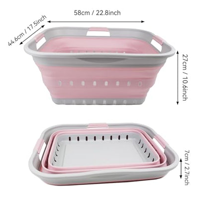 SAMMART 42L (11 gallon) Collapsible Plastic Laundry Basket - Foldable Pop Up Storage Container/Organizer - Portable Washing Tub - Space Saving Hamper/Basket (Grey/Pale Pink) - color: Grey/Pale Pink