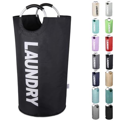 Tall Laundry Hamper with Handles，Large Laundry Basket, Freestanding Clothes Hamper Bag – Folding Dirty Fabric Laundry Bin for College Dorm，Laundry Room, Sturdy, Lightweight – 95L (Black) - color: Black, size: 95L