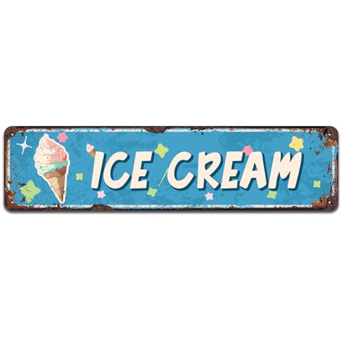 Ice Cream Embossed Metal Sign - Vintage Diner Ice Cream Sign for Kitchen or Man Cave, Tin Signs 4 x 16 Inch - color: V-109