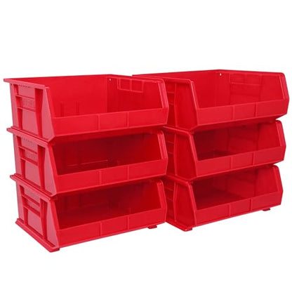 Akro-Mils 30250 AkroBins Plastic Storage Bins, Space-Saving Stackable Bins for Garage, Pantry, Craft Organization, 15" x 16" x 7", Red, 6-Pack - color: Red