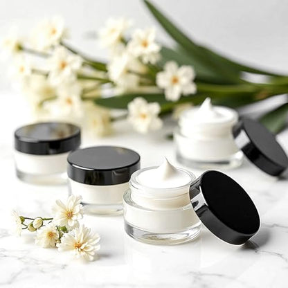 1 oz Glass Jars with Lids & Inner Liners, 4 Pack Small Glass Jars Thick Round Airtight Travel Containers for Cosmetics Cream Lotions Powders | Candle Making Jar - color: 1 oz Clear-Black Lid