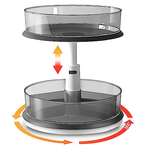 2 Tier Lazy Susan Turntable Organizer for Medicine Cabinet Bottle Pantry Countertop with Clear Large Spice Rack 11 Inch Grey
