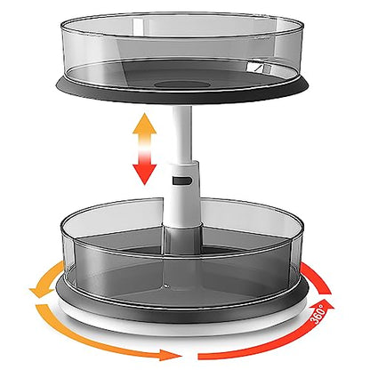 2 Tier Lazy Susan Turntable Organizer for Medicine Cabinet Bottle Pantry Countertop with Clear Large Spice Rack 11 Inch Grey