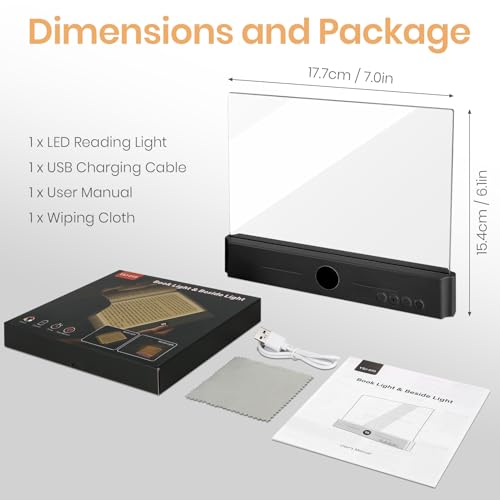Book Light, Rechargeable Clear LED Flat Reading Light for Reading in Bed at Night with 3 Colors & Timer, Dimmable Full Page Panel Plate Lamp, Bookish Gifts for Readers Kids Women Men (Black) - color: Black