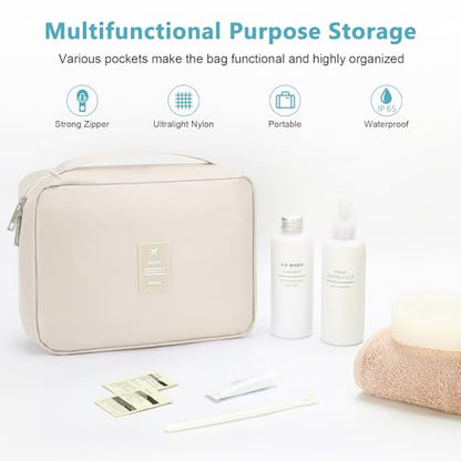 Mossio Hanging Toiletry Bag with Sturdy Hook - Large Portable Cosmetic Makeup Travel Organizer for Men & Women - color: Beige