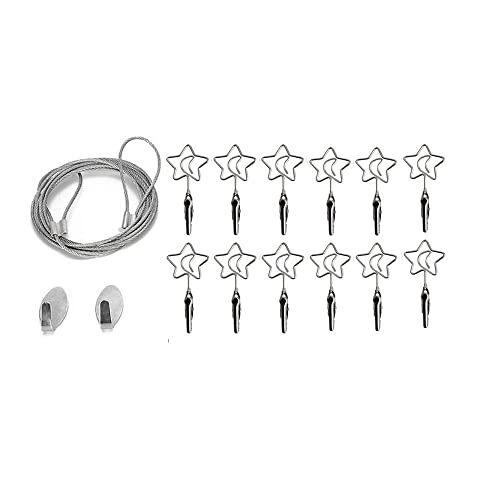 TFu Wall Hanging Photo Display, DIY Picture Photo Frame String with 12 Clips for Hanging Photos Notes and Artworks (Moon & Star) - size: Star