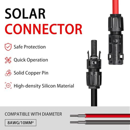 8AWG Solar Connectors IP68 Waterproof 1500V 70A Solid Tinned Copper Terminal Black 5 Pairs for Solar PV Panel Cable(10mm²) - size: 10mm2 (8AWG)