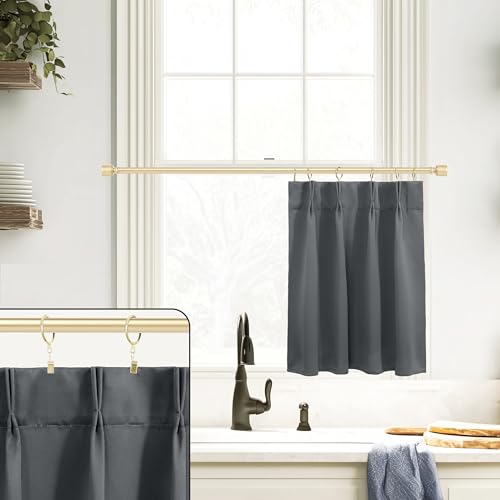 Lino Rosa Small Basement Window Curtains 18 Inch Length,Pinch Pleated Cafe Blackout Mini Curtains for RV Camper Kitchen - color: Grey, size: 24"W x 18"L (Pack of 1)