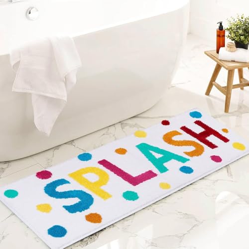 Bathroom Runner Rugs 47x18,Soft, Absorbent and Non Slip Bath Rugs, Machine Washable with Colorful Letter Designs Bath Mats for Bathroom,Tub,Shower or Sink,Home Decor Accessories - color: Splash, size: 48"×18"