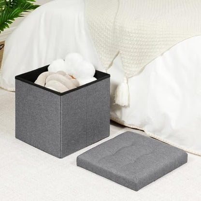 B FSOBEIIALEO Storage Ottoman Cube, Storage Chest Folding Foot Rest Seat, Linen Grey 12.6"X12.6"X12.6" (2 Pack) - color: Grey