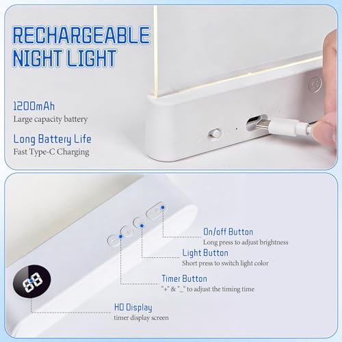 LED Reading Light, Rechargeable Clear Flat Book Light with 3 Colors & Timer, Dimmable Book Lights for Reading at Night, Doodleable Panel Plate Lamp Full Page Lights, for Book Lovers (White) - color: White