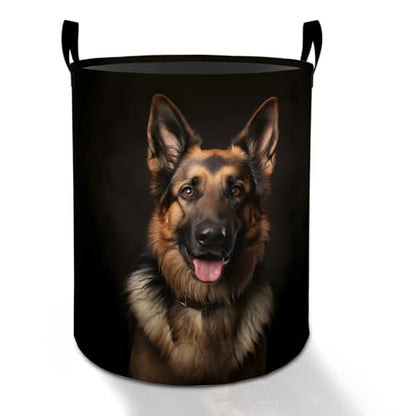 German Shepherd Dog Laundry Basket Hamper for Boys Girls Kids Adults, Foldable Waterproof Oxford Clothes Storage Bin, Pet Organizer for Bedroom Bathroom Room Decor 19.7"x15.8" - style: German Shepherd