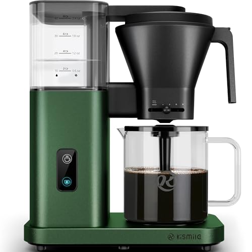 Kismile SCA-Certified 8 Cup Drip Coffee Maker, Pour Over Coffee Machine with 3s Instant Heat 197–205℉, Adjustable Flow Control, Removable Water Tank, Deep Cold Brew & 40 Min Keep Warm (Olive Green) - color: Olive Green