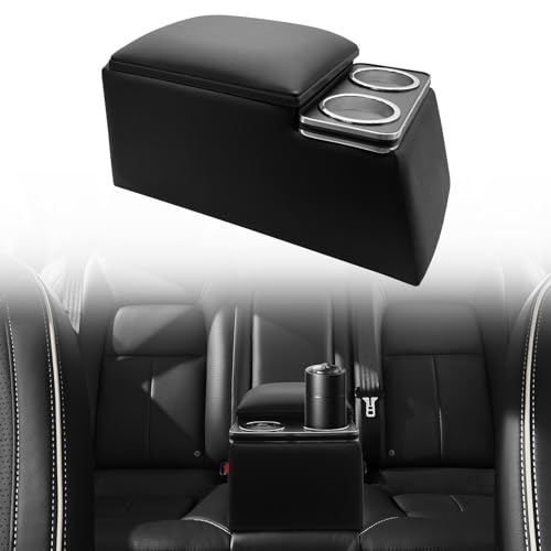 TENGBASE Universal Truck Seat Organizer with Armrest & Padded Lid, Black Storage Box for Car Organization, 2 Cup Holders, Heavy-Duty Non-Slip Base for SUV Pickup Truck - color: General style