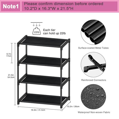 Autonomier 4 Tier Extra Small Shoe Rack (16.3" Wide), Narrow Stackable Kids Toddler Adult Shoe Storage Organizer Shelf for Closet Floor Entryway Bedroom, Space Saver Shoe Rack Organization Shelves