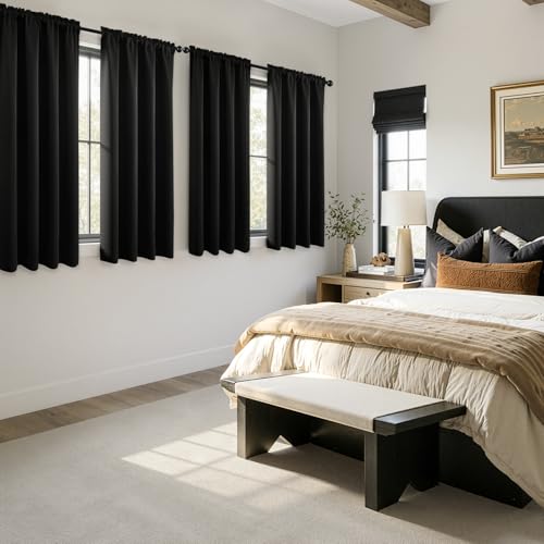 MIULEE Blackout Curtains 4 Panels Sets Black 63 Inch Length, Top and Bottom Rod Pocket Room Darkening Curtains for Bedroom Windows, 4 Pack Solid Thermal Insulated Light Blocking Curtain Drapes - color: Black, size: 40"W x 63"L (Pack of 4)