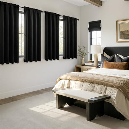 MIULEE Blackout Curtains 4 Panels Sets Black 63 Inch Length, Top and Bottom Rod Pocket Room Darkening Curtains for Bedroom Windows, 4 Pack Solid Thermal Insulated Light Blocking Curtain Drapes - color: Black, size: 40"W x 63"L (Pack of 4)