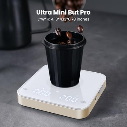 Maestri House S2 Espresso Coffee Scale with Timer, USB-C Rechargeable 2kg/0.1g Precision Shot Scale, Digital Scale for Espresso Brewing(White & Gold) - color: White&Gold