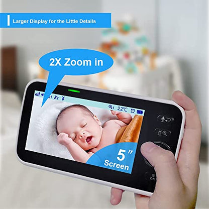 HelloBaby HB6550 5" Baby Monitor 3 Cameras, 26-Hour Battery, Pan-Tilt-Zoom,1000ft Range Video Audio Baby Monitor No WiFi, ECO, Night Vision, 2-Way Talk, 8 Lullabies and Temperature, Ideal Gifts - size: 3 Cams-HB6550