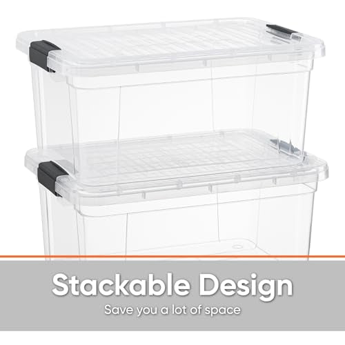 Superio Small Clear Plastic Storage Bin with Lid, 11 Qt, Non-Toxic, BPA Free, Odor Free, Organizer Storage Box, Stackable Plastic Tote for Home, Garage, School, and Office - size: 14.15" x 10" x 6.5"