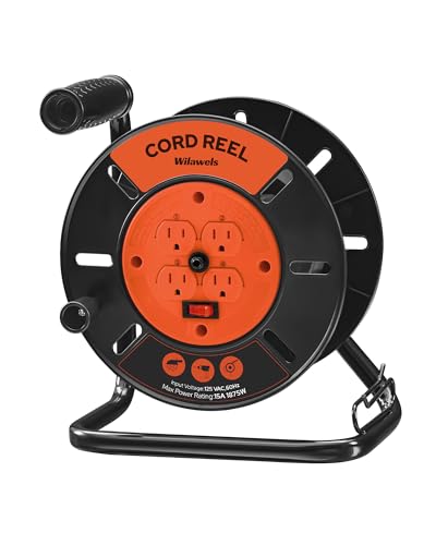 Extension Cord Storage Reel with 4-Grounded Outlets, Heavy Duty Open Cord Reel for 12/3,14/3,16/3 Gauge Power Cord, Hand Wind Retractable, 15A Circuit Breaker, ETL Listed, Orange G95CR06 - color: Orange
