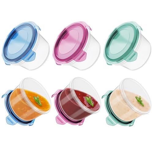 Freshmage Salad Dressing Container to Go, [6 Pack] 2.7 oz Small Condiment Containers with Leakproof Lids for On-the-Go Meals, Reusable Sauce Containers BPA-Free - color: Multicolor, size: 2.7oz