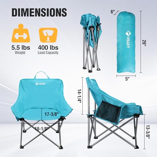 VILLEY Camping Chair, Folding Outdoor Chair with Carry Bag | Lightweight Portable Chair for Hiking, Fishing, Travel, Beach, Sports and Outdoor Activities with Easy Carry Storage Bag