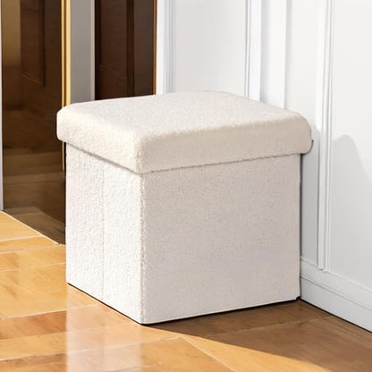 B FSOBEIIALEO Small Storage Ottoman Cube Sherpa Ottomans Foot Rest, Foldable Boucle Ottoman, Faux Teddy Fur, Cream White 12.6"x12.6"x12.6" - color: White, size: 12.6"x12.6"x12.6"