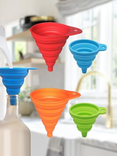 4 Pack Kitchen Funnel, Large and Small, Foldable Silicone Kitchen Gadgets, Food Grade for Kitchen Use Filling Bottles Liquid Oils - color: Multicolor