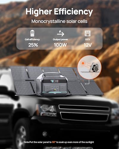 Solar Generator 600W (Surge 1200W), Portable Power Station with 100W Solar Panel, 576Wh (180,000mAh) LFP Battery with AC & DC Outlets, 1 Hour Fast Charging for Home & Emergency, Camping, CPAP - color: Carbon Black