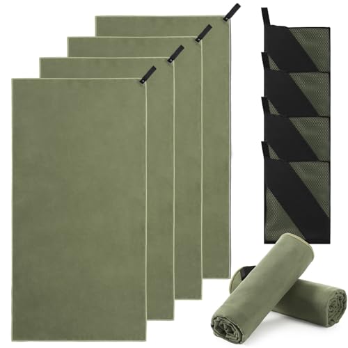 Hahafelt 4 Pcs Quick Dry Camping Towel Absorbent Microfiber Travel Towel 47.24'' X 23.62'' Travel Wash Cloth Set for Backpacking Camping Beach Gym Sports Yoga Swimming Pool - color: Army Green