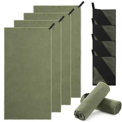 Hahafelt 4 Pcs Quick Dry Camping Towel Absorbent Microfiber Travel Towel 47.24'' X 23.62'' Travel Wash Cloth Set for Backpacking Camping Beach Gym Sports Yoga Swimming Pool - color: Army Green