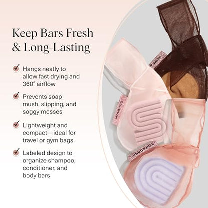 Kitsch Bar Soap Saver Pouch – Patented Mesh Soap Bag for Shampoo and Conditioner Bars, Extends Use & Prevents Soggy Mess, Recycled Beauty Bar Bag, Eco-Friendly - 3pc Set, Blush, Terracotta & Chocolate - color: Blush, Terracotta & Chocolate
