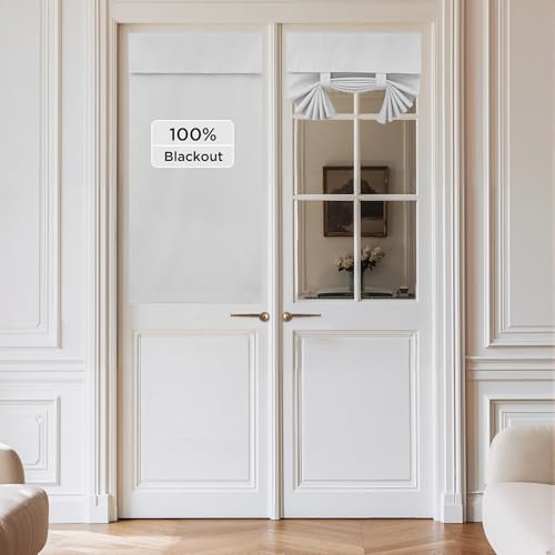 NICETOWN 100% Blackout French Door Curtains for Door Window, Privacy Thermal Insulated Short Curtains for Kitchen, Tie Up Shade Window Covering for Bedroom, Greyish White, W26 X L40 Inch, 1 Panel - color: Greyish White, size: 26"W x 40"L (Pack of 1)