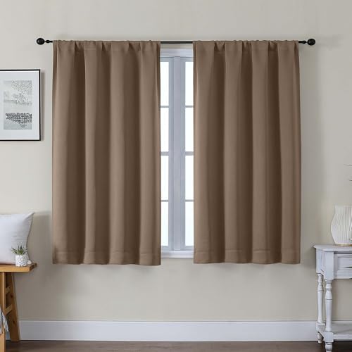 Gwine Blackout Curtains for Bedroom 45 Inch Length, Thermal Insulated Room Darkening Short Curtains, Rod Pocket Drapes for Bathroom Basement Patio Cabinet, Each 40" Wx45 L, Brown - color: Brown, size: 40"W x 45"L (Pack of 2)