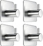 Fotosnow Adhesive Towel Hooks 15lbs Heavy Duty Wall Hooks Waterproof Stainless Steel Hanger for Hanging Coat, Hat, Towel Robe Hook Rack Wall Mount- Bathroom and Bedroom 4-Packs - color: Silver