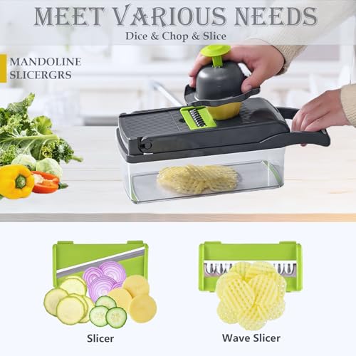 Dewpeton Pro-Series 20-in-1 Mandoline Slicer & Spiralizer, Veggie Chopper with Container, Home Essential Kitchen Gadget - color: Gray, size: 10 Blades