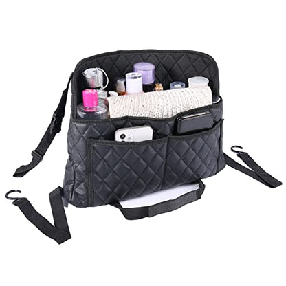 Car Pocket Handbag Holder - Leather Seat Back Organizer Barrier for Backseat Pet, Kids - Black - color: Upgraded Black